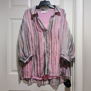 Belle by Kim Gravel Pink and Gray Striped Layered Tunic Size 2XL